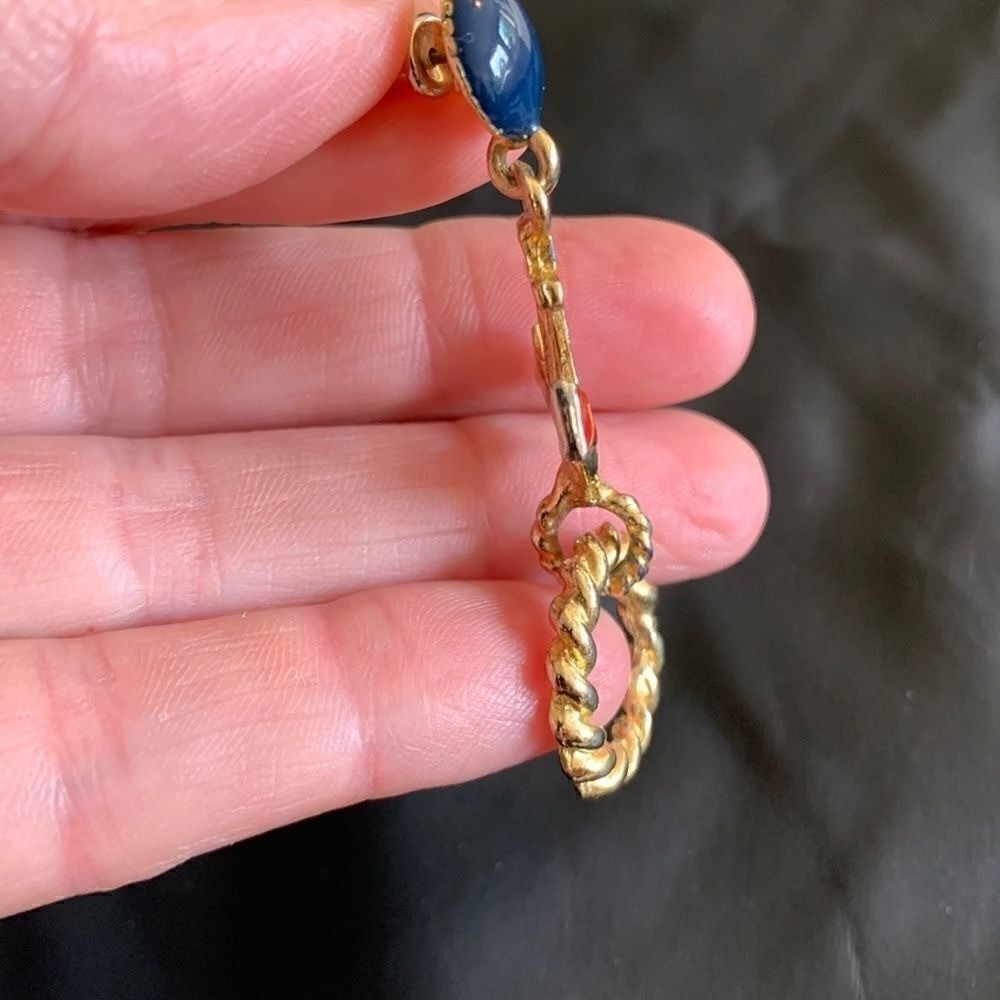 Vintage Costal Nautical Anchor Navy‎ Blue Sail Boat Gold Tone Earrings - Picture 3 of 5